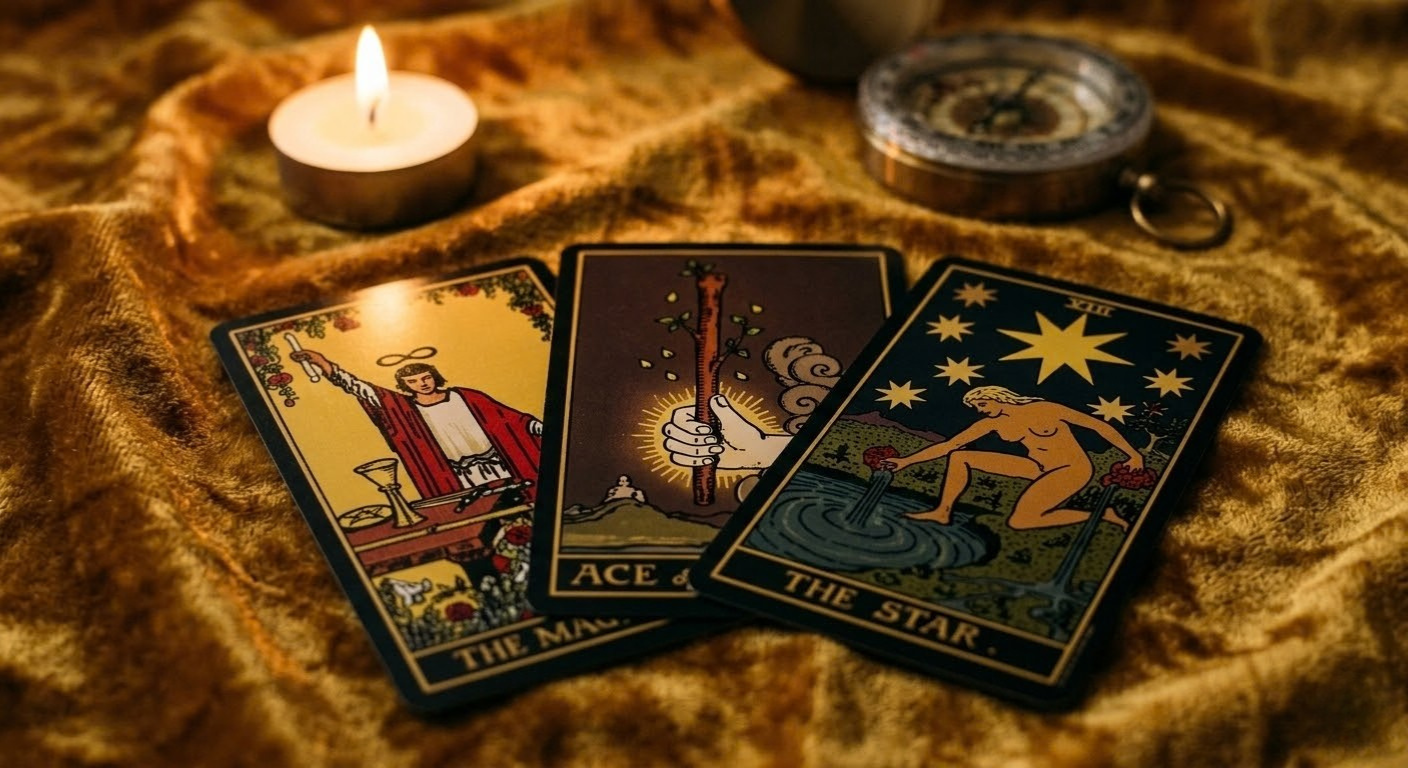 Cartas de Tarot sobre veludo dourado